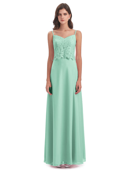 Grace Column Spaghetti Straps Lace Bridesmaid Dresses