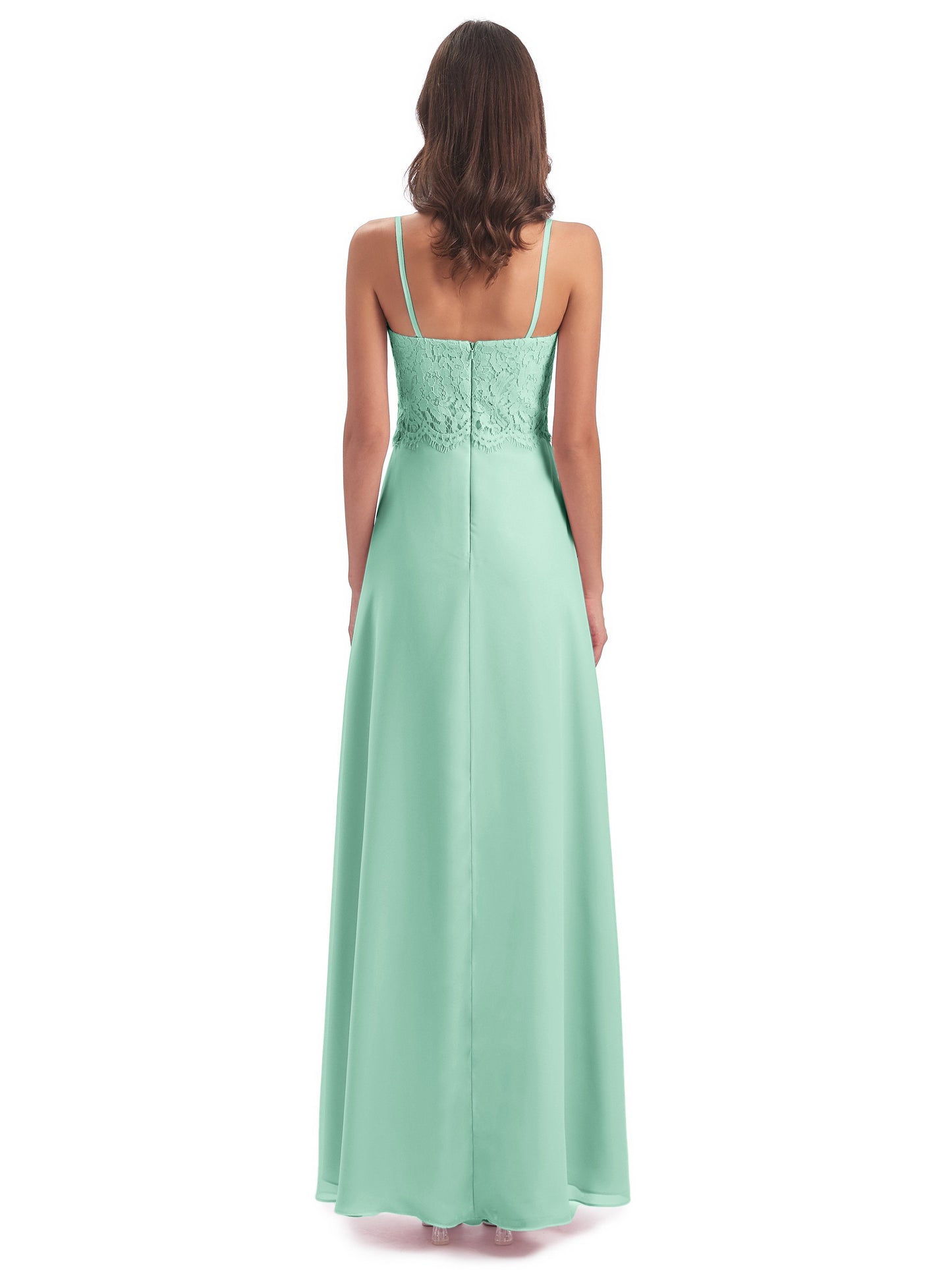 Grace Column Spaghetti Straps Lace Bridesmaid Dresses