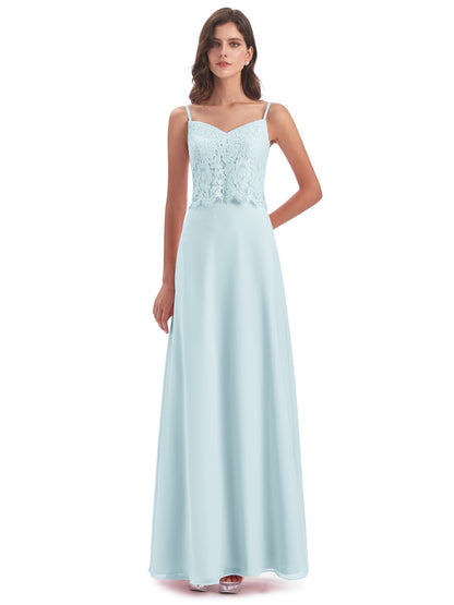 Grace Column Spaghetti Straps Lace Bridesmaid Dresses