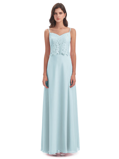 Grace Column Spaghetti Straps Lace Bridesmaid Dresses