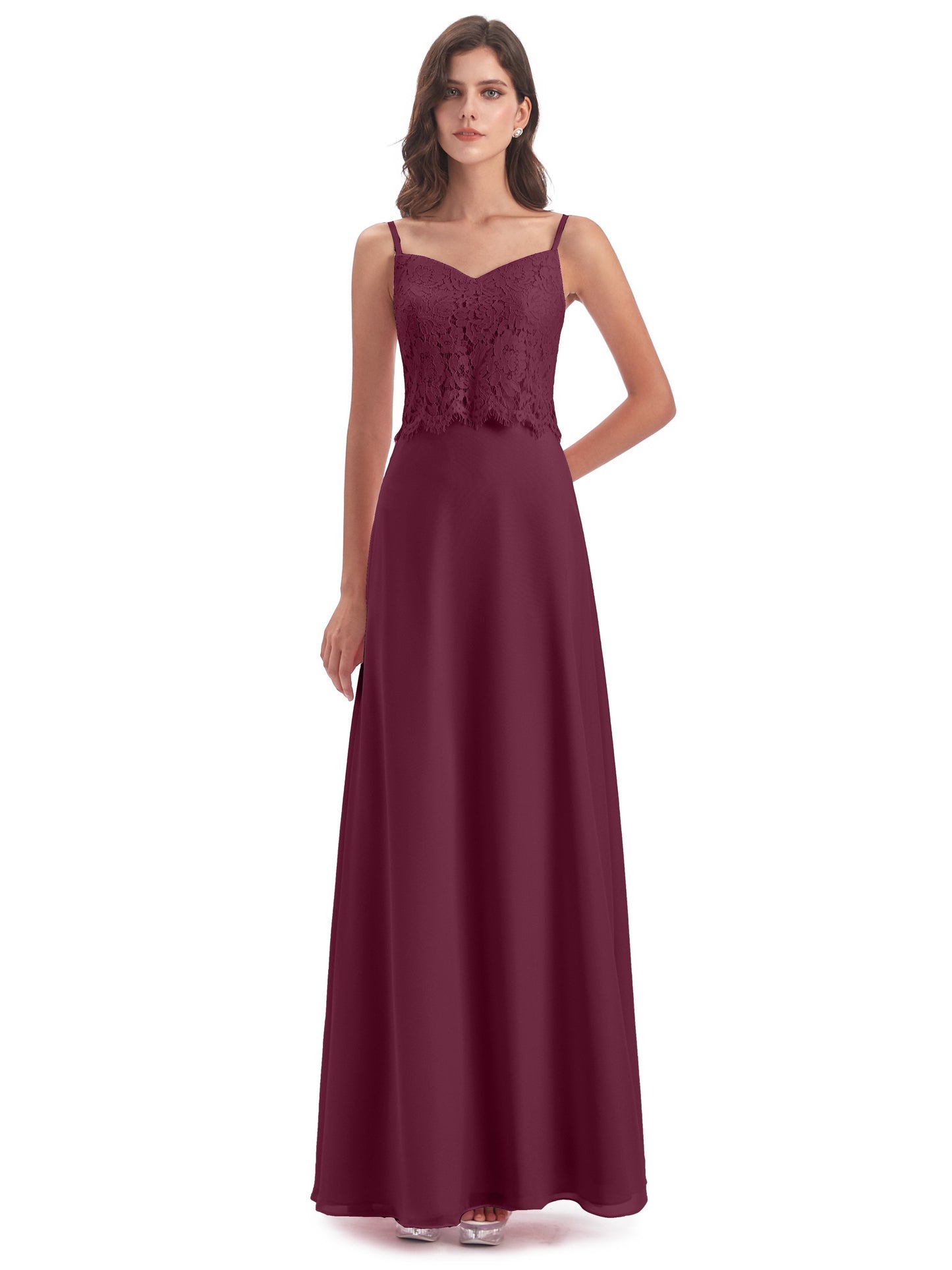 Grace Column Spaghetti Straps Lace Bridesmaid Dresses