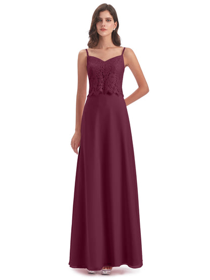 Grace Column Spaghetti Straps Lace Bridesmaid Dresses