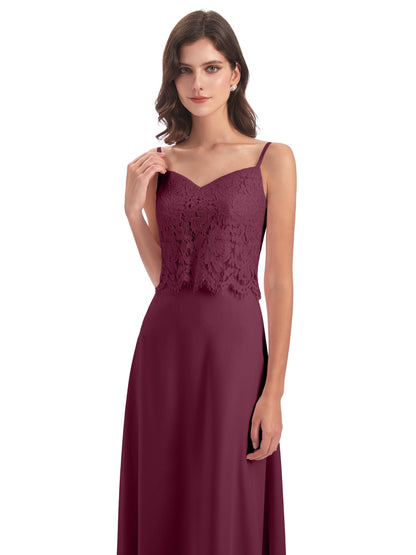 Grace Column Spaghetti Straps Lace Bridesmaid Dresses