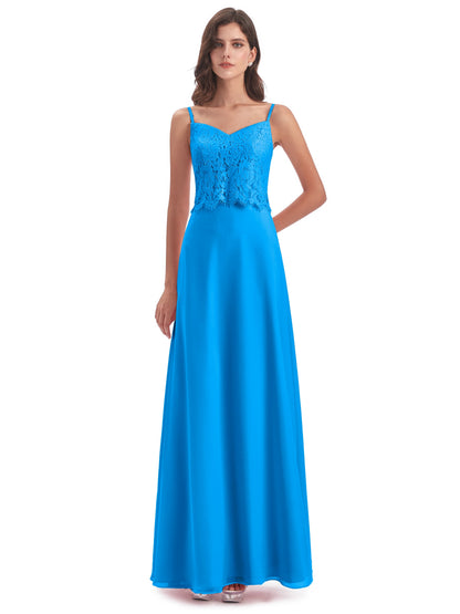 Grace Column Spaghetti Straps Lace Bridesmaid Dresses