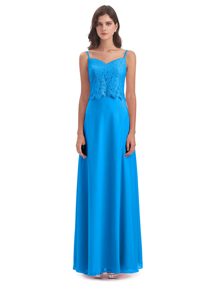 Grace Column Spaghetti Straps Lace Bridesmaid Dresses