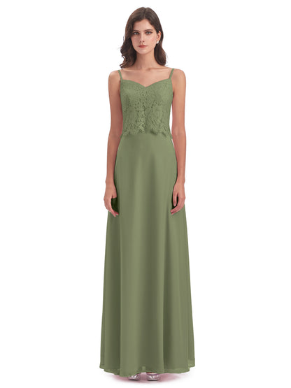 Grace Column Spaghetti Straps Lace Bridesmaid Dresses