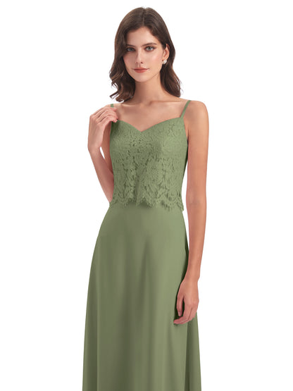 Grace Column Spaghetti Straps Lace Bridesmaid Dresses