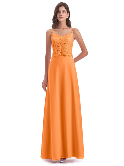 Grace Column Spaghetti Straps Lace Bridesmaid Dresses