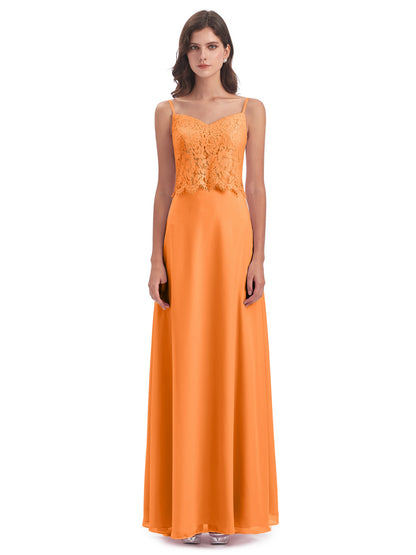 Grace Column Spaghetti Straps Lace Bridesmaid Dresses