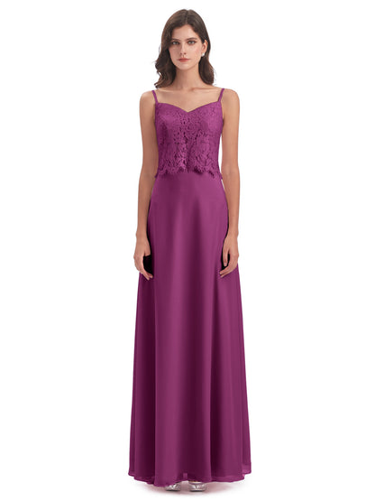 Grace Column Spaghetti Straps Lace Bridesmaid Dresses