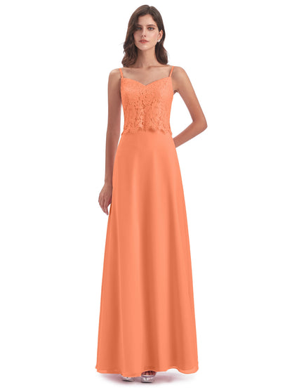 Grace Column Spaghetti Straps Lace Bridesmaid Dresses