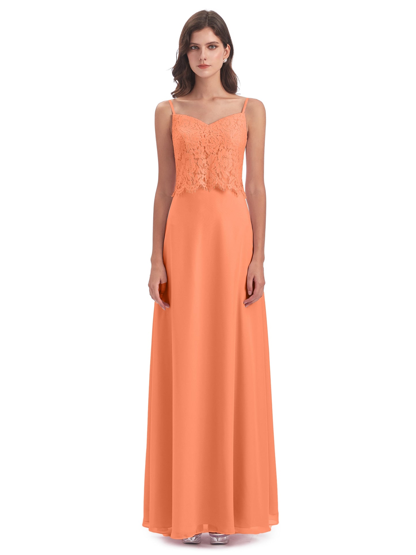 Grace Column Spaghetti Straps Lace Bridesmaid Dresses