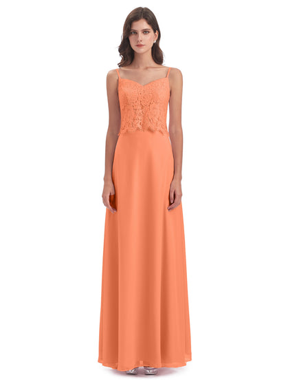 Grace Column Spaghetti Straps Lace Bridesmaid Dresses