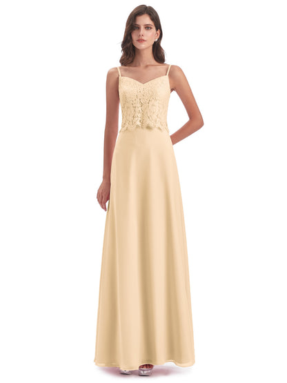 Grace Column Spaghetti Straps Lace Bridesmaid Dresses