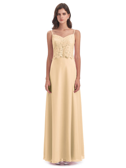 Grace Column Spaghetti Straps Lace Bridesmaid Dresses