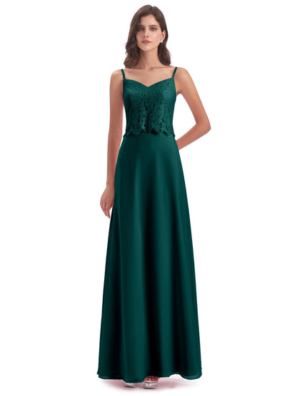 Grace Column Spaghetti Straps Lace Bridesmaid Dresses