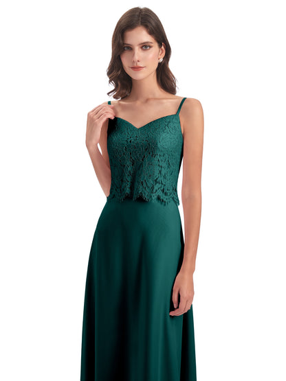 Grace Column Spaghetti Straps Lace Bridesmaid Dresses