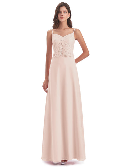 Grace Column Spaghetti Straps Lace Bridesmaid Dresses