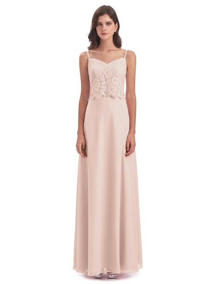 Grace Column Spaghetti Straps Lace Bridesmaid Dresses