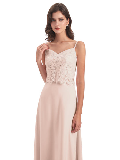 Grace Column Spaghetti Straps Lace Bridesmaid Dresses