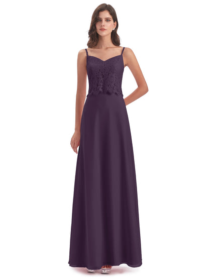 Grace Column Spaghetti Straps Lace Bridesmaid Dresses