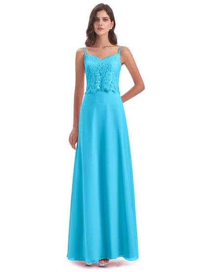 Grace Column Spaghetti Straps Lace Bridesmaid Dresses