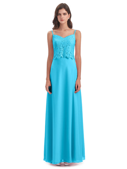 Grace Column Spaghetti Straps Lace Bridesmaid Dresses
