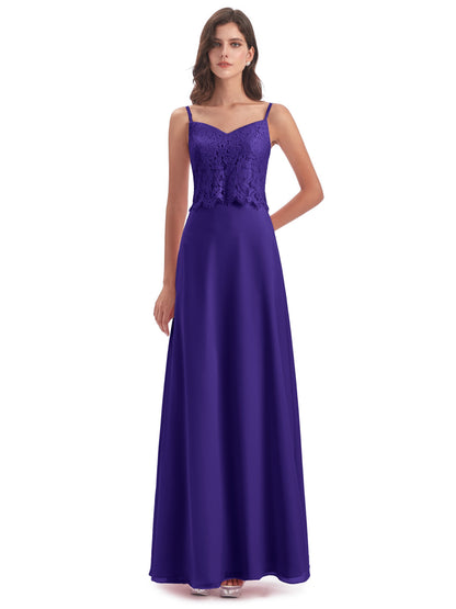 Grace Column Spaghetti Straps Lace Bridesmaid Dresses