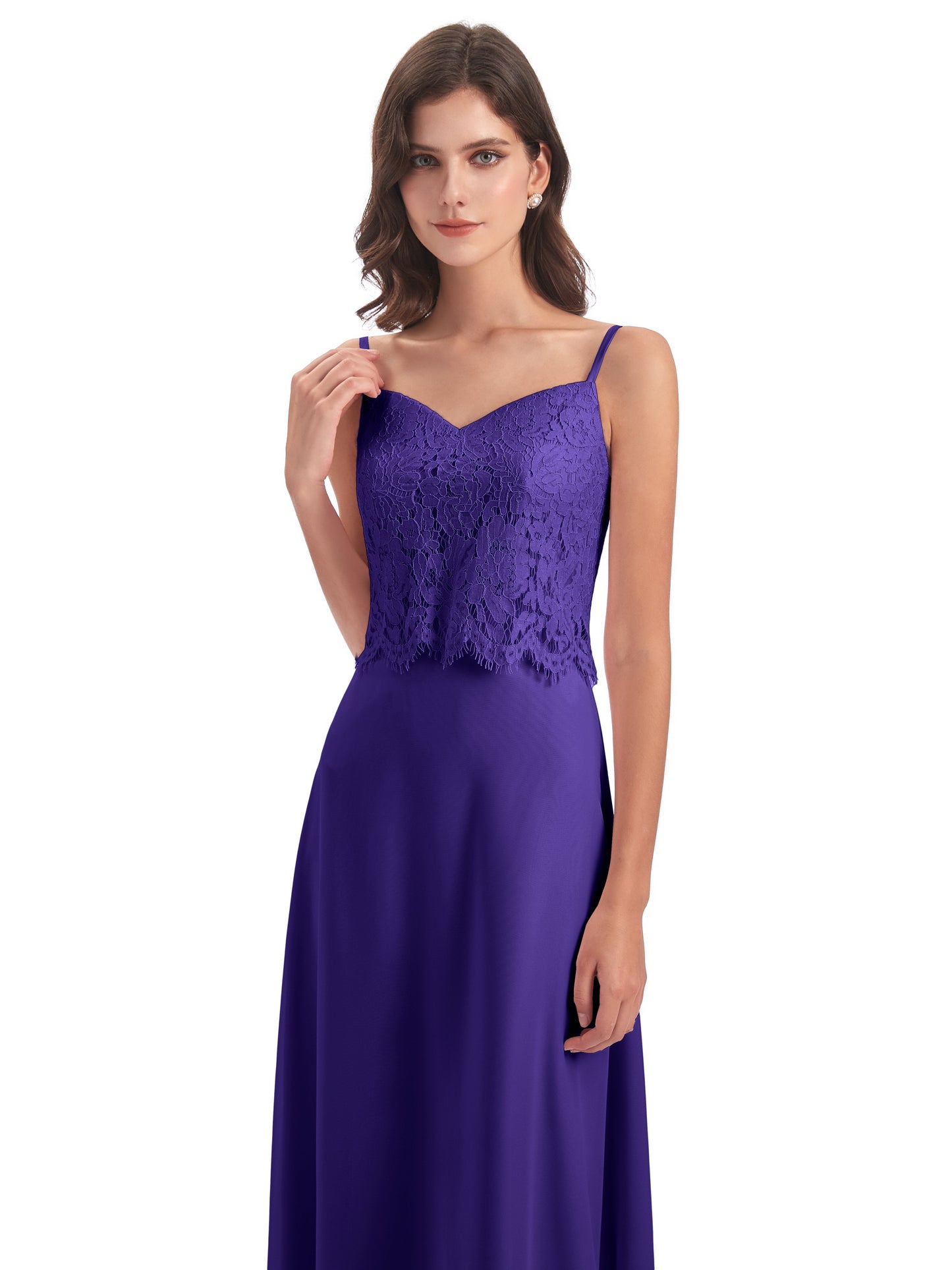 Grace Column Spaghetti Straps Lace Bridesmaid Dresses