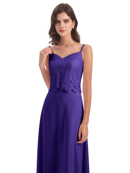 Grace Column Spaghetti Straps Lace Bridesmaid Dresses