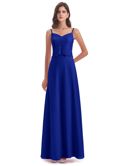 Grace Column Spaghetti Straps Lace Bridesmaid Dresses