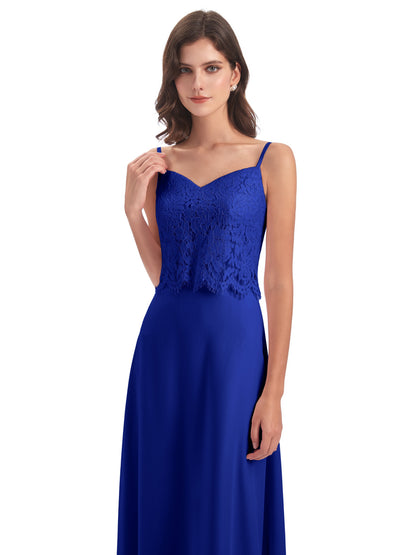 Grace Column Spaghetti Straps Lace Bridesmaid Dresses