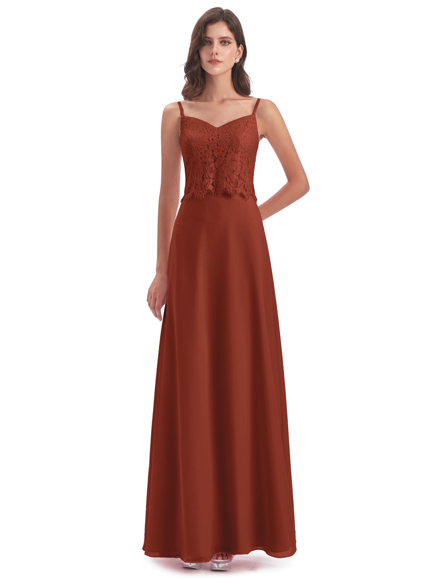 Grace Column Spaghetti Straps Lace Bridesmaid Dresses