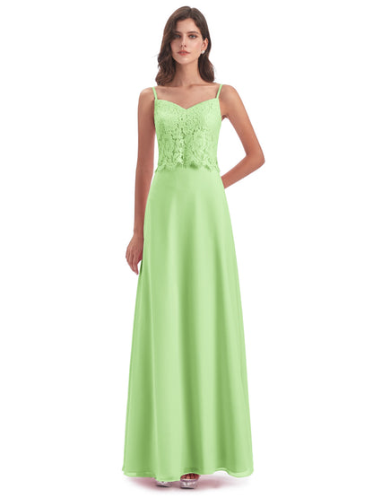 Grace Column Spaghetti Straps Lace Bridesmaid Dresses