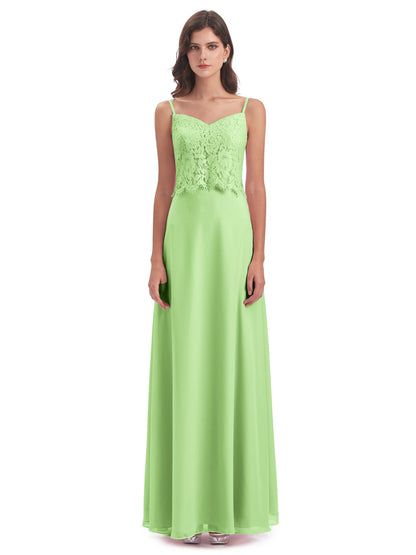 Grace Column Spaghetti Straps Lace Bridesmaid Dresses