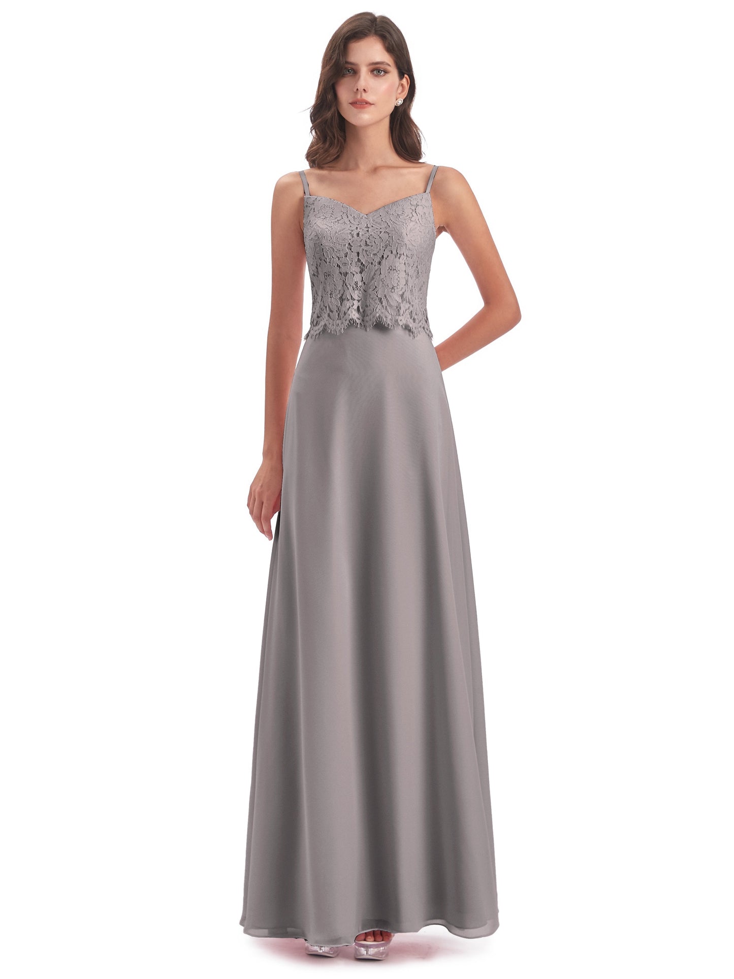 Grace Column Spaghetti Straps Lace Bridesmaid Dresses