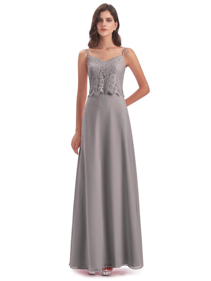 Grace Column Spaghetti Straps Lace Bridesmaid Dresses