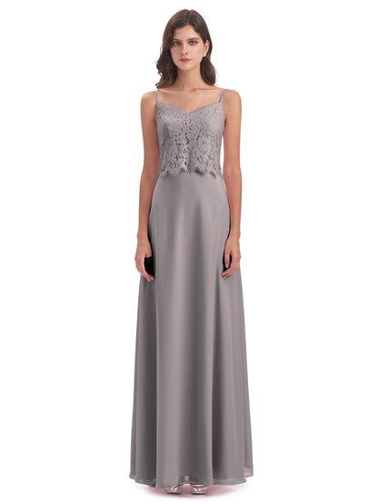 Grace Column Spaghetti Straps Lace Bridesmaid Dresses