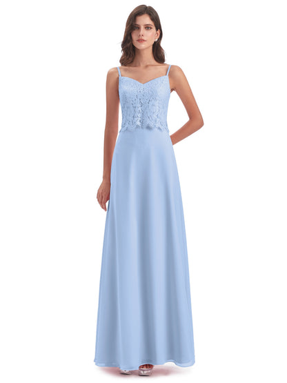 Grace Column Spaghetti Straps Lace Bridesmaid Dresses