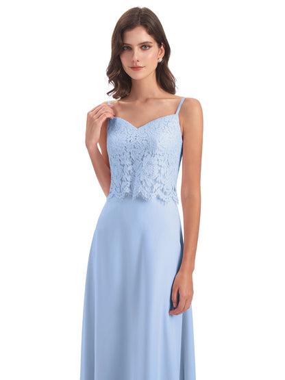 Grace Column Spaghetti Straps Lace Bridesmaid Dresses