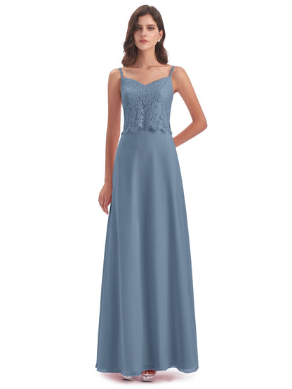Grace Column Spaghetti Straps Lace Bridesmaid Dresses