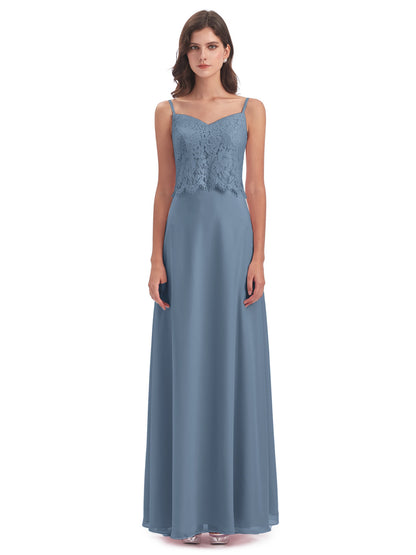 Grace Column Spaghetti Straps Lace Bridesmaid Dresses