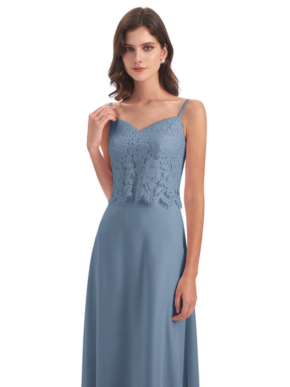 Grace Column Spaghetti Straps Lace Bridesmaid Dresses