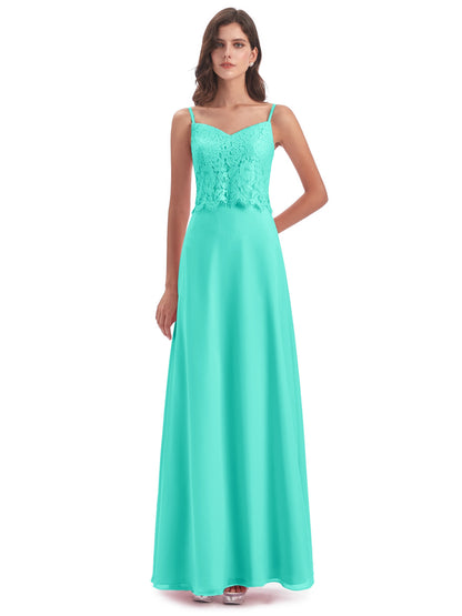 Grace Column Spaghetti Straps Lace Bridesmaid Dresses