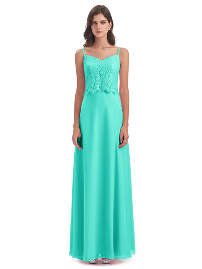 Grace Column Spaghetti Straps Lace Bridesmaid Dresses