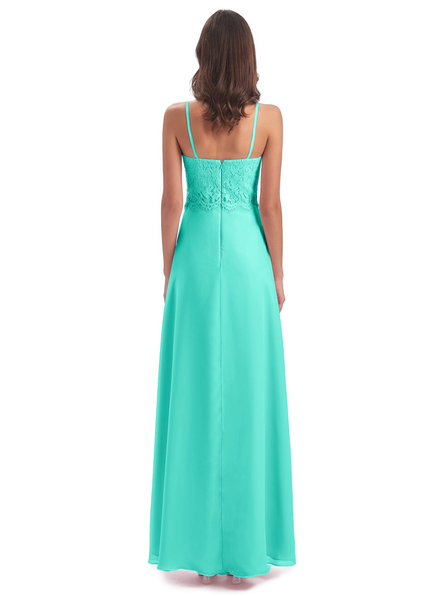 Grace Column Spaghetti Straps Lace Bridesmaid Dresses