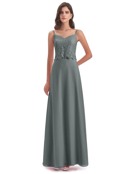 Grace Column Spaghetti Straps Lace Bridesmaid Dresses