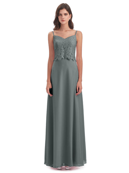 Grace Column Spaghetti Straps Lace Bridesmaid Dresses