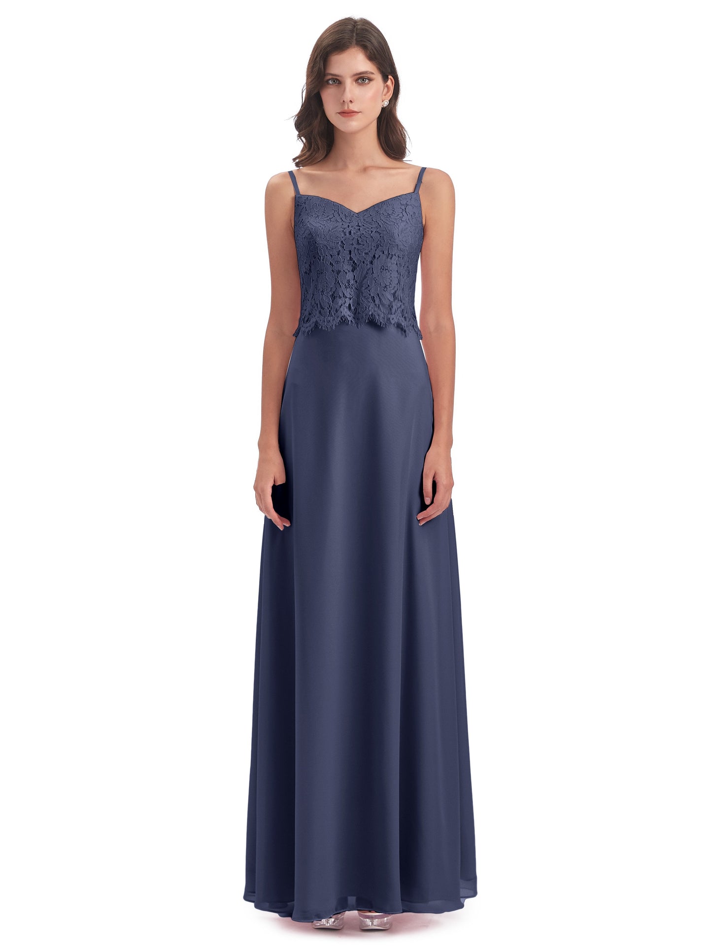 Grace Column Spaghetti Straps Lace Bridesmaid Dresses