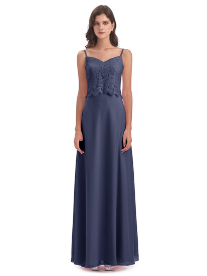Grace Column Spaghetti Straps Lace Bridesmaid Dresses